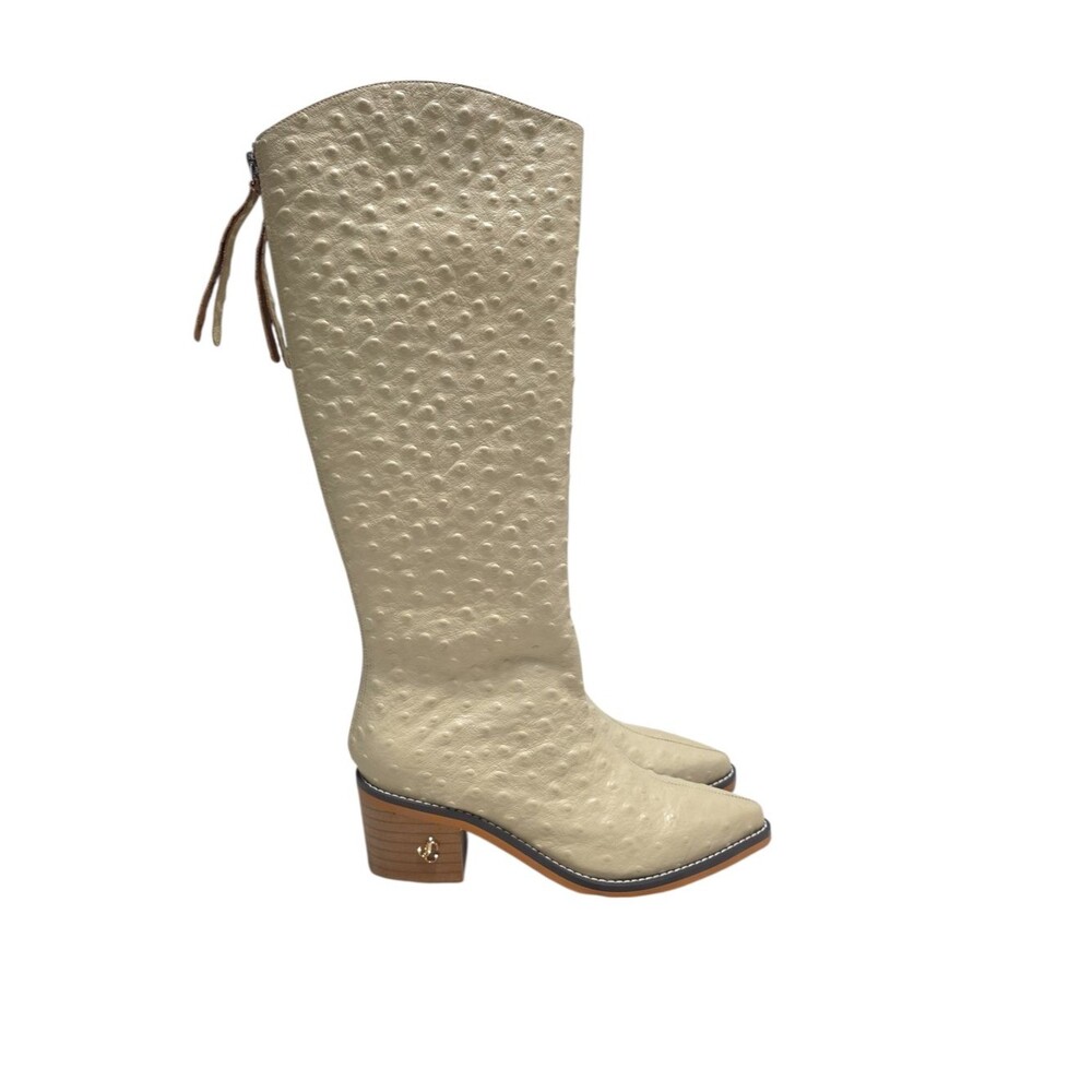 Jimmy Choo Cream Textured Over-the-Knee Leather Boots